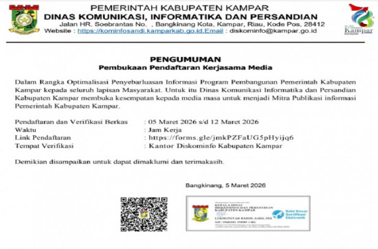 Diskominfo Kampar Buka Pendaftaran Kerja Sama Media Tahun 2026