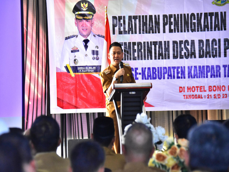 Buka Peningkatan Pj Kepala Desa, Pj Bupati Kampar Tegaskan Netralitas Para ASN ini selalu mendukung Kondusifitas Pilkada Yang Tertib dan Aman.