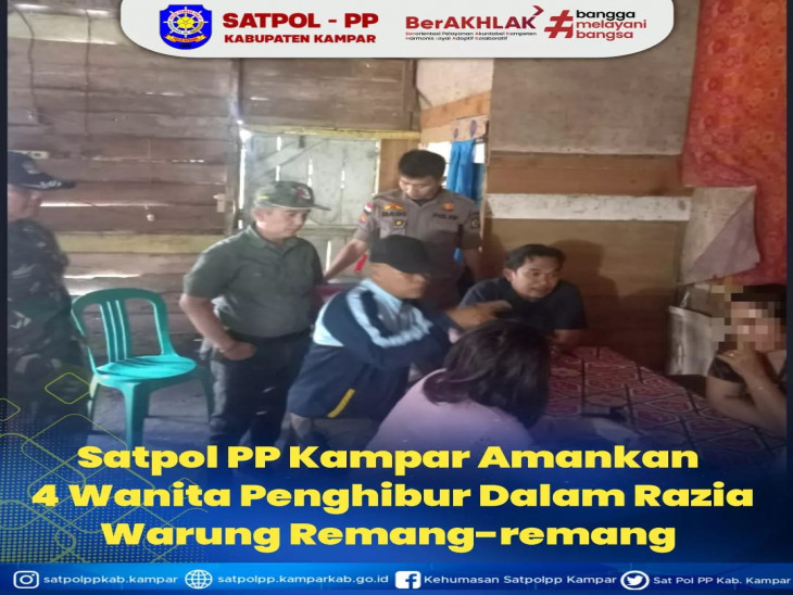Tim Yustisi Kampar Lakukan Operasi, 4 Orang Perempuan Penghibur dan Pemilik Warung diamankan dan di Proses. 