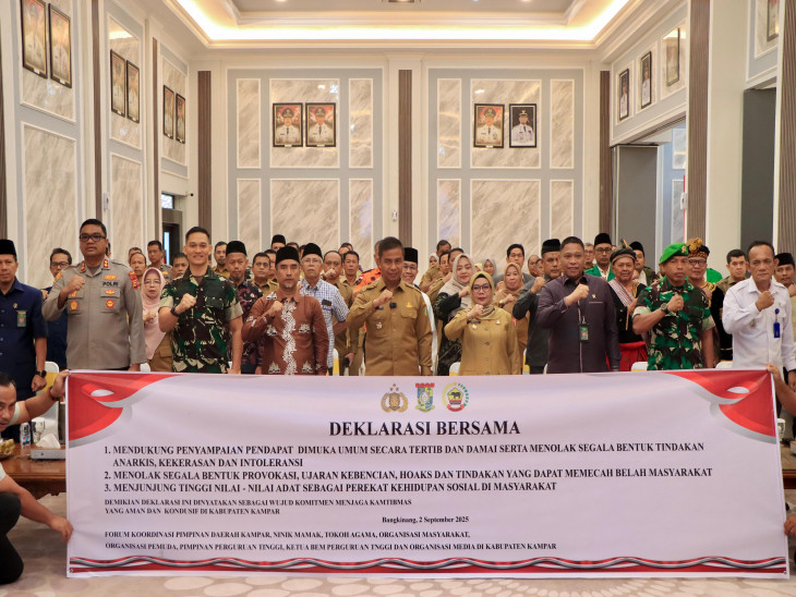 Bupati Kampar Bersama Forkopimda dan Ormas Gelar Deklarasi Damai dan Tertib, Tolak Segala Bentuk Tindakan Anarkis