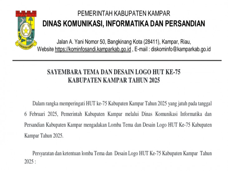 Sayembara Tema dan Desain Logo Hut ke 75 Kabupaten Kampar Tahun 2025