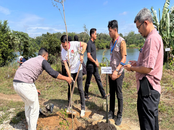 Pemkab Kampar Bersama Mahasiswa KKN Universitas Pahlawan Tanam 100 Bibit Pohon di Desa Batu Belah