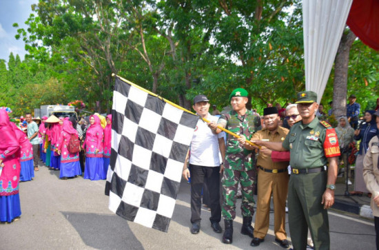 Wakili Pj. Bupati Kampar Kepala Disdikpora Kab Kampar Bersama Danyon 132/BS Lepas Ribuan Peserta Carnaval Hardiknas 2024