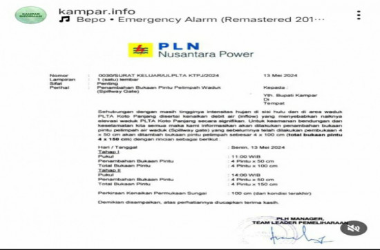 PLTA Koto Panjang Hari ini  Akan Menambah Bukaan Pintu Pelimpahan Air Waduk.