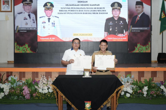 Terkait Pengamanan Asset Daerah, Pemkab Kampar Tandatangani Perjanjian Kerja Sama Dengan Kajari Kampar