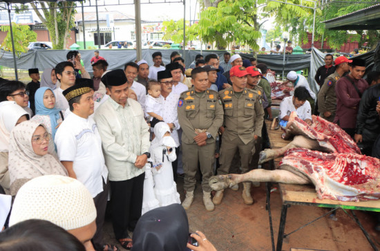 Bupati dan Wakil Bupati Kampar Saksikan Penyembelihan Hewan Qurban di Islamic Center Bangkinang Kota