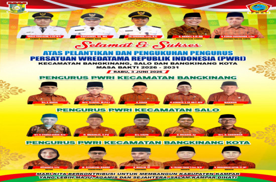 Ketua dan Pengurus PWRI Tiga Kecamatan di Kampar Resmi Dilantik dan Dikukuhkan