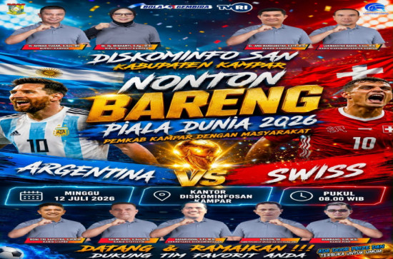 Perempat Final, Diskominfo dan Persandian Kampar Gelar Nobar Piala Dunia 2026 Antara Argentina Vs Swiss Minggu Pagi